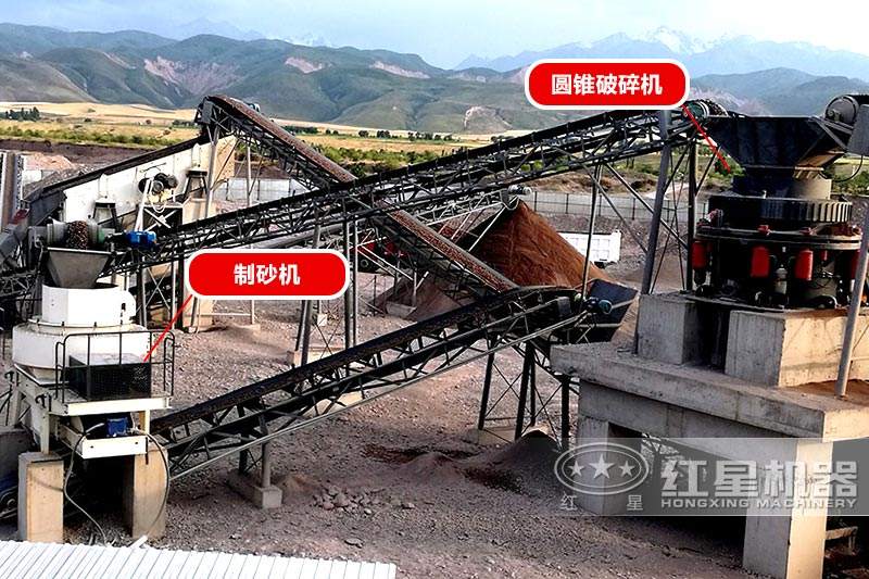 碎石破碎機(jī)生產(chǎn)線，圓錐破+制砂機(jī)搭配，破碎