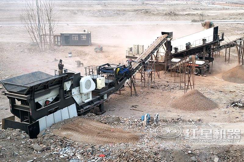 建筑垃圾破碎機-輪胎式移動破碎站，雙機聯(lián)合